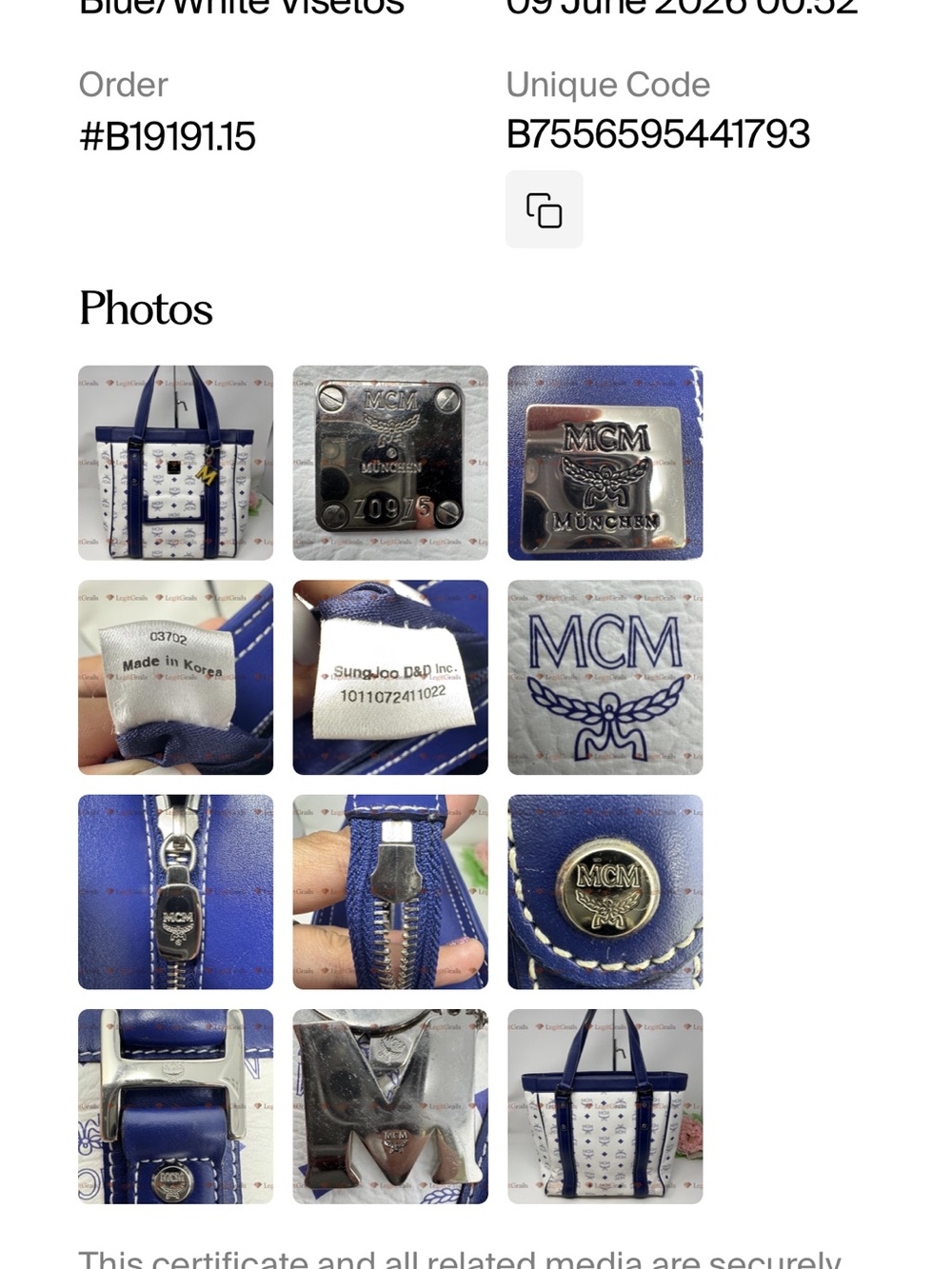 MCM White Navy Blue Visetos Monogram Leather Tote Bag Authentic with Charms - Picture 12 of 16